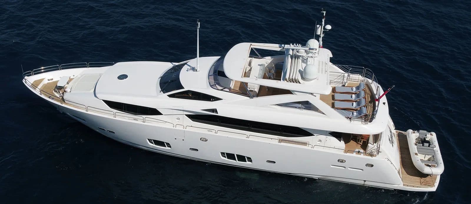 Large white motor yacht aerial view